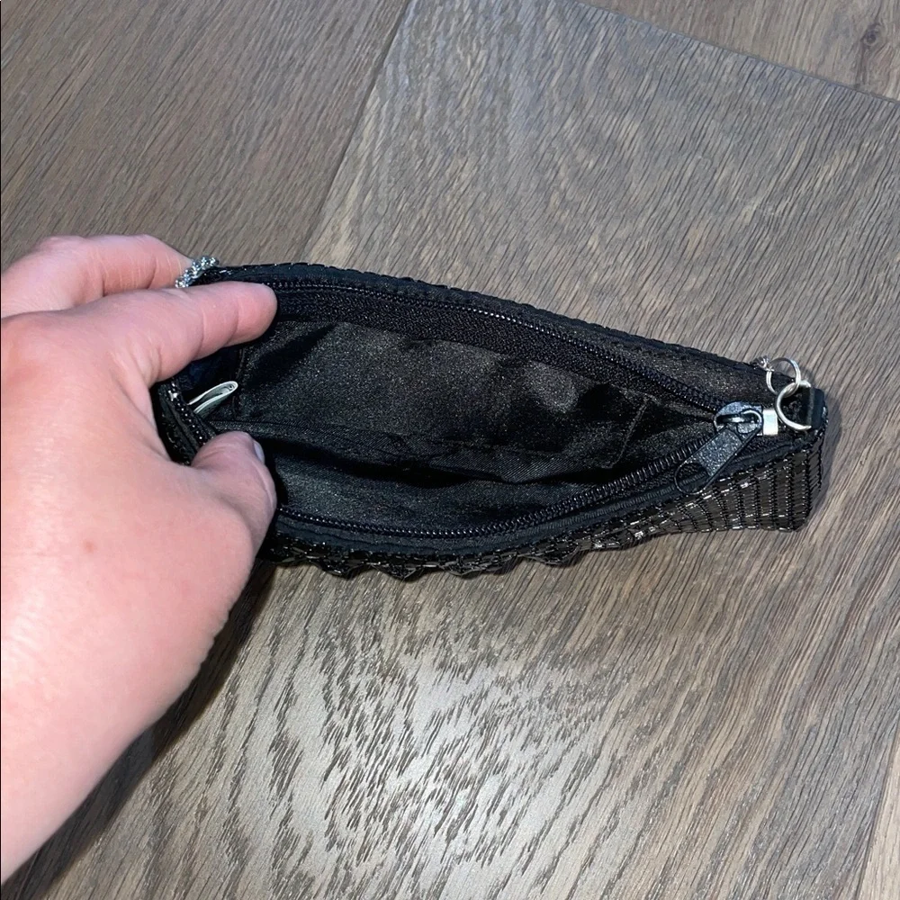 Y2K Vintage Black Metal Mesh Evening Bag Purse Clutch with Silver Chain